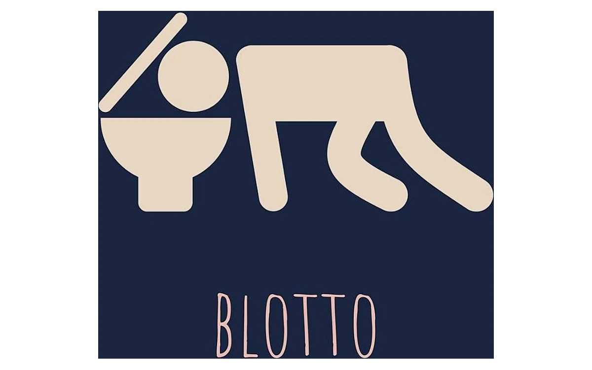 An illustration of a body head-first in a toilet, titled 'Blotto'