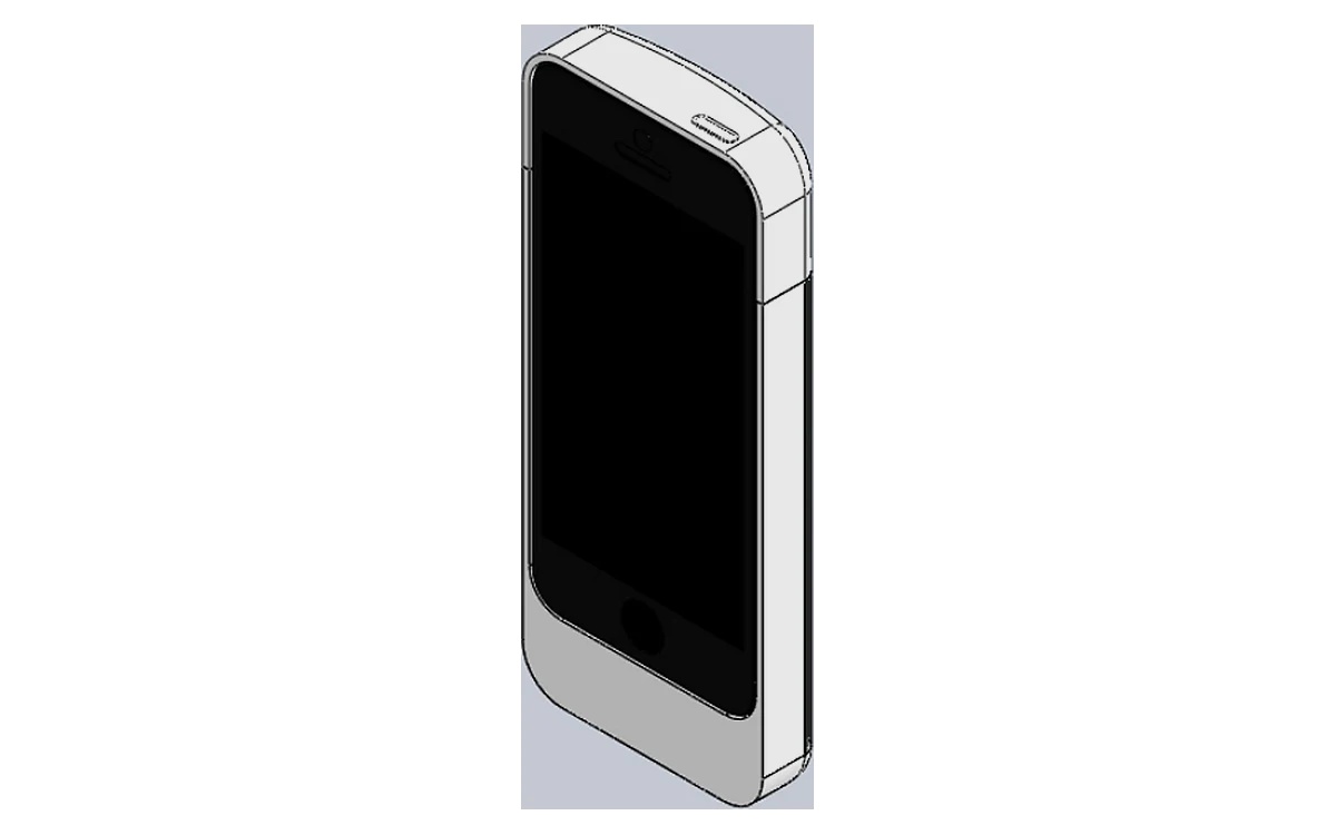 A mechanical engineering mockup of an iPhone in a case