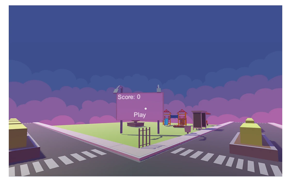 A low-poly street corner