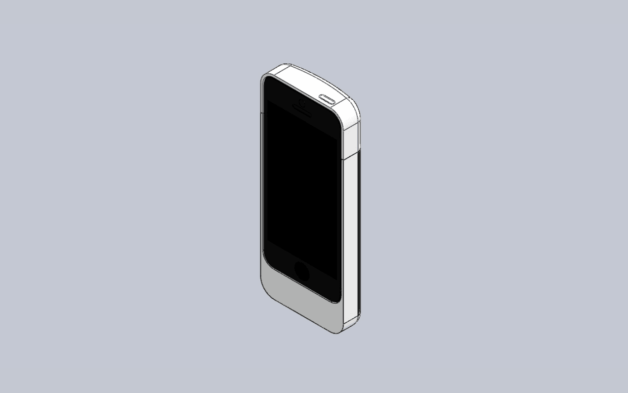 A mechanical engineering mockup of an iPhone in a case